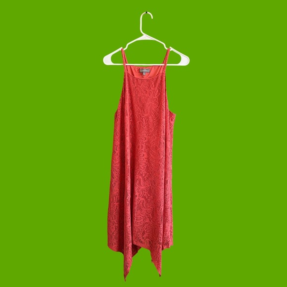 Luxology Dresses & Skirts - Luxology Rust Red Paisley Lace Handkerchief Hem Sleeveless Dress‎ Womens Size 16
